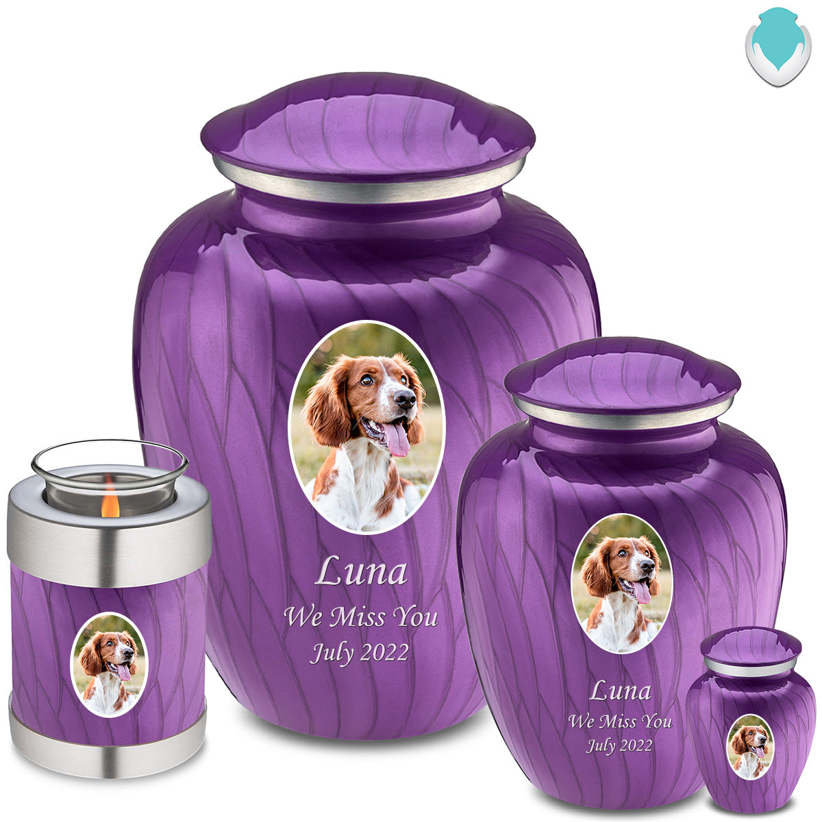 Medium Pet Embrace Pearl Purple Portrait Cremation Urn