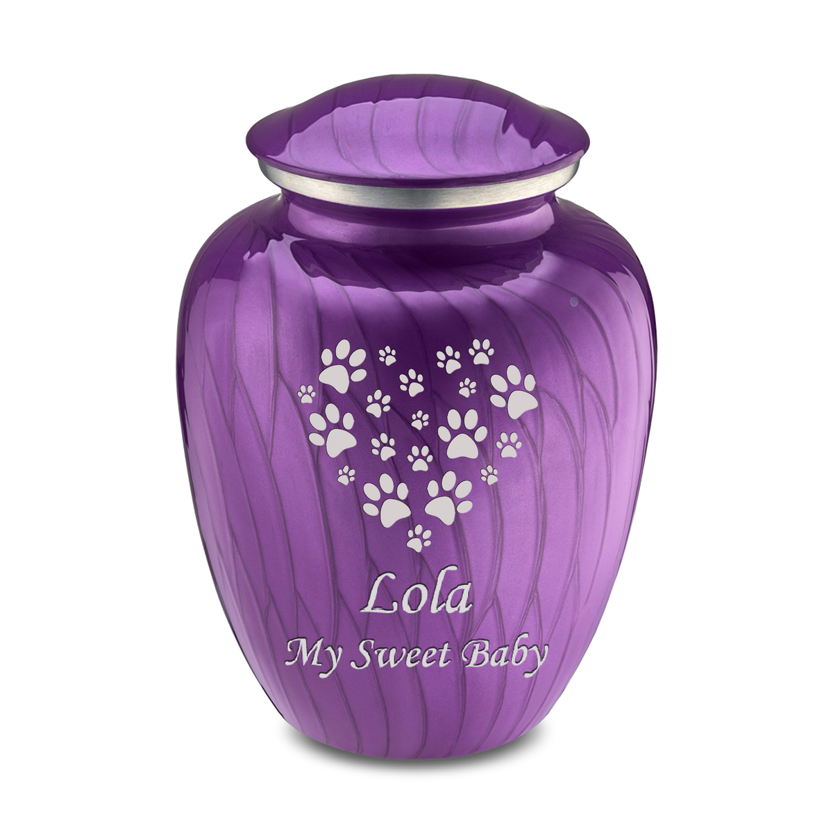 Large Embrace Pearl Purple Heart Paws Pet Cremation Urn