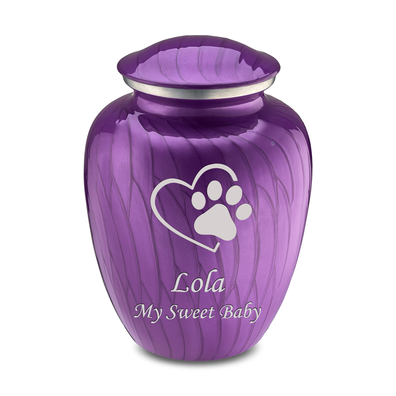 Large Embrace Pearl Purple Single Paw Heart Pet Cremation Urn