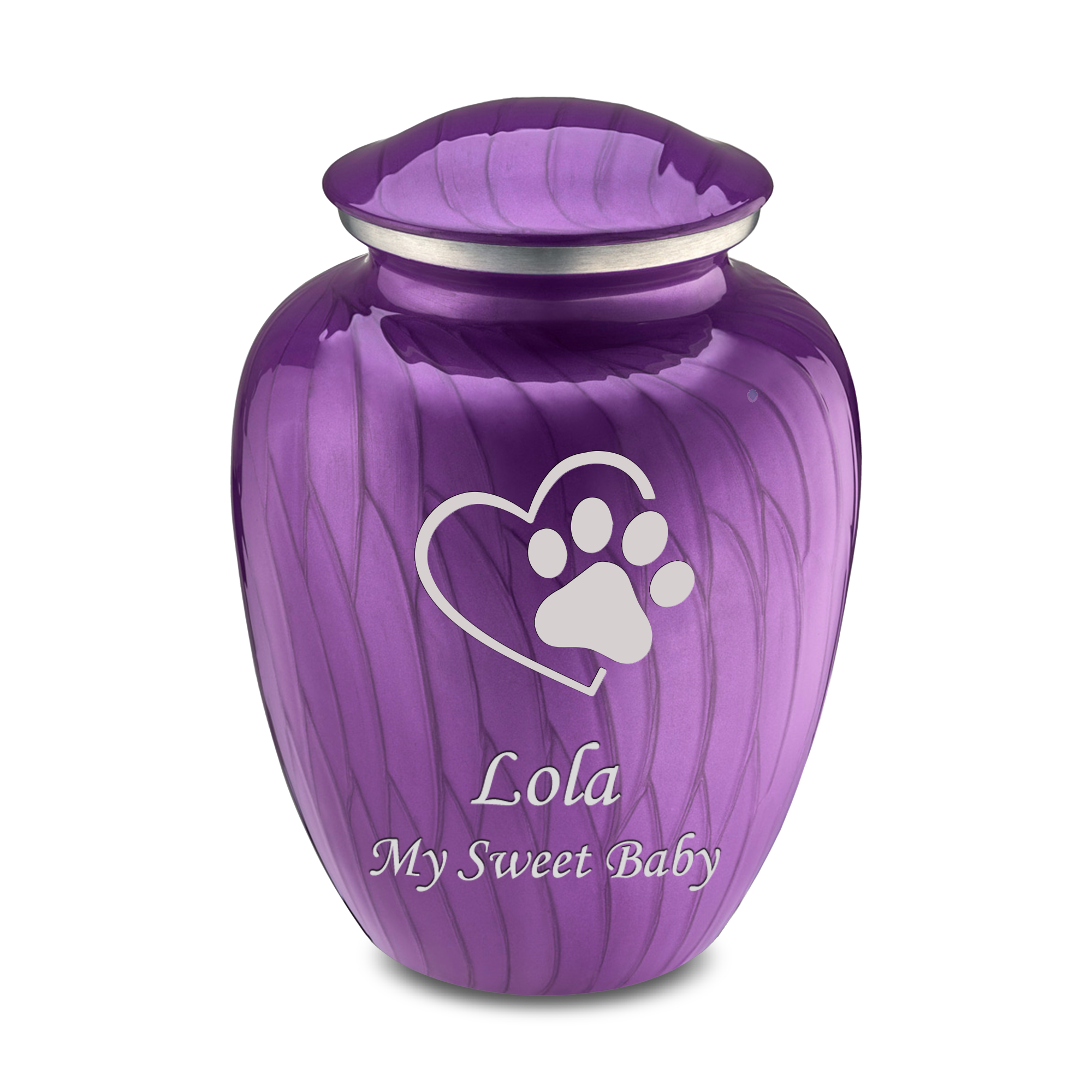 Large Embrace Pearl Purple Single Paw Heart Pet Cremation Urn