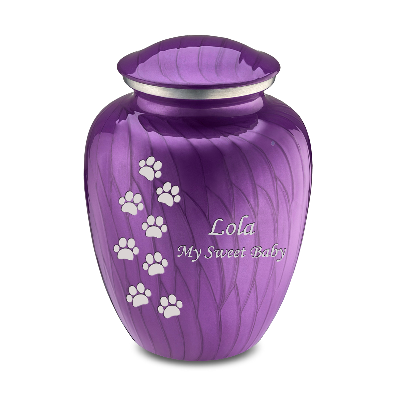Large Embrace Pearl Purple Walking Paws Pet Cremation Urn