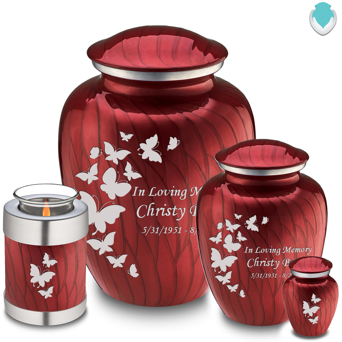 Medium Embrace Pearl Candy Red Butterfly Cremation Urn
