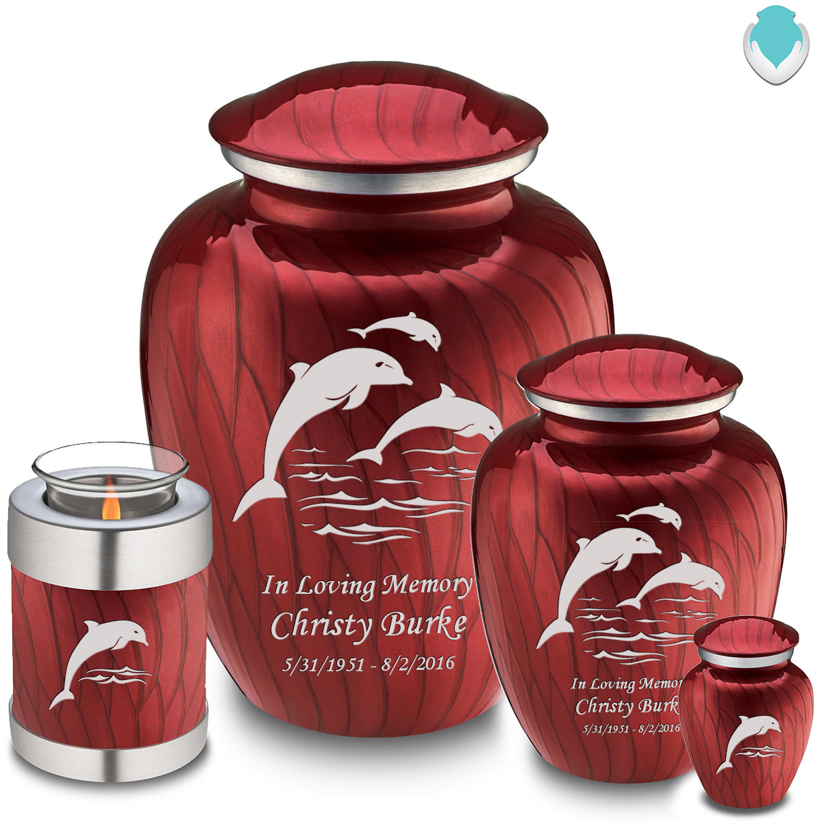 Medium Embrace Pearl Candy Red Dolphins Cremation Urn