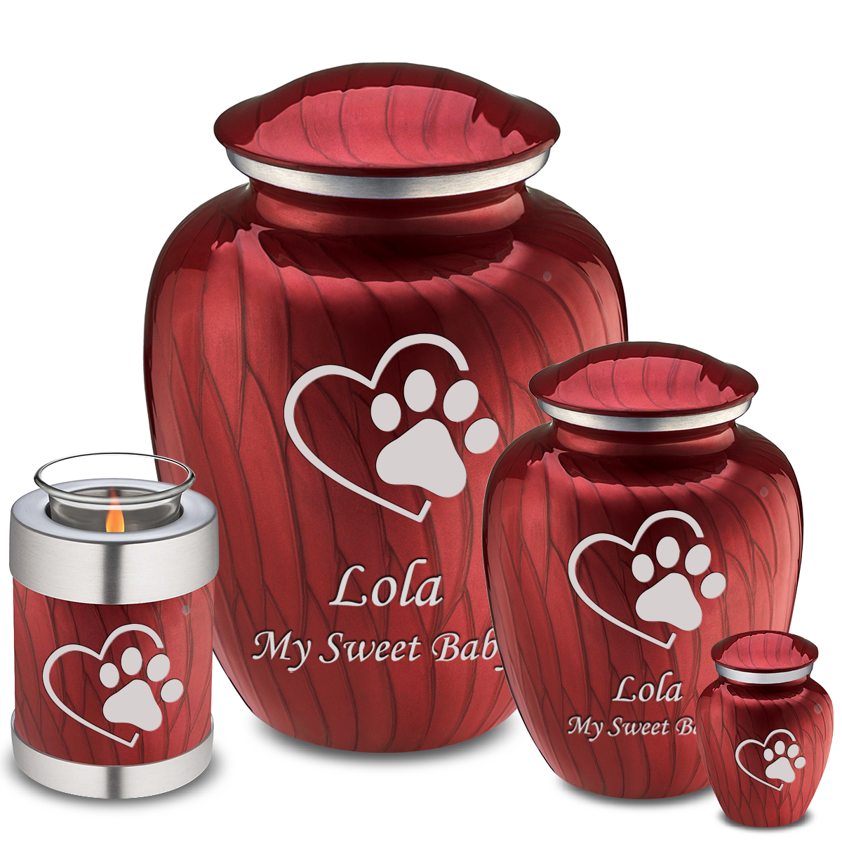 Large Embrace Pearl Candy Red Single Paw Heart Pet Cremation Urn