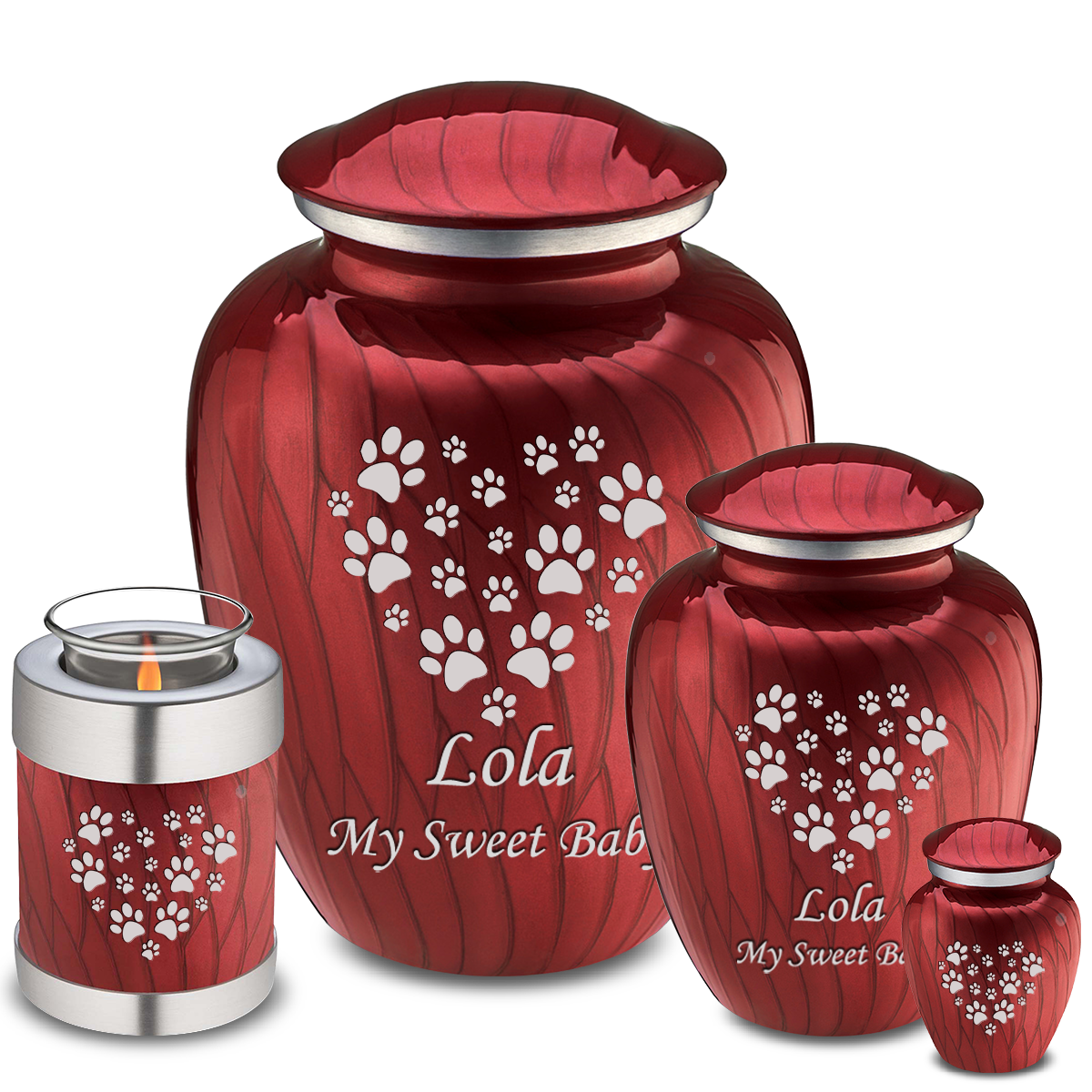 Large Embrace Pearl Candy Red Heart Paws Pet Cremation Urn