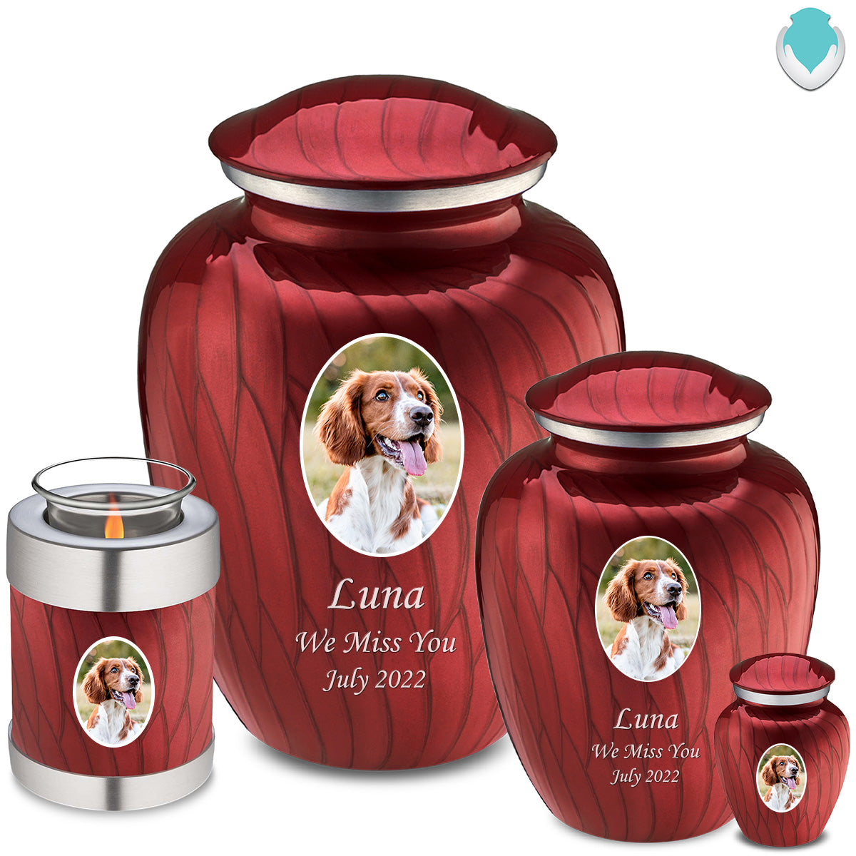 Adult Pet Embrace Pearl Candy Red Portrait Cremation Urn