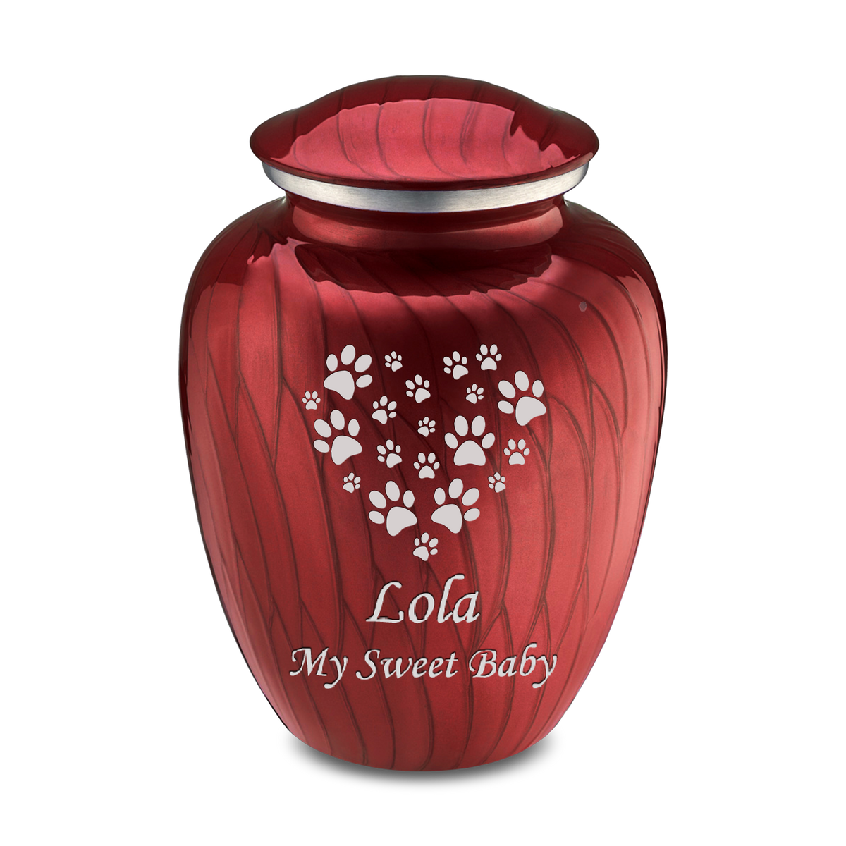 Large Embrace Pearl Candy Red Heart Paws Pet Cremation Urn