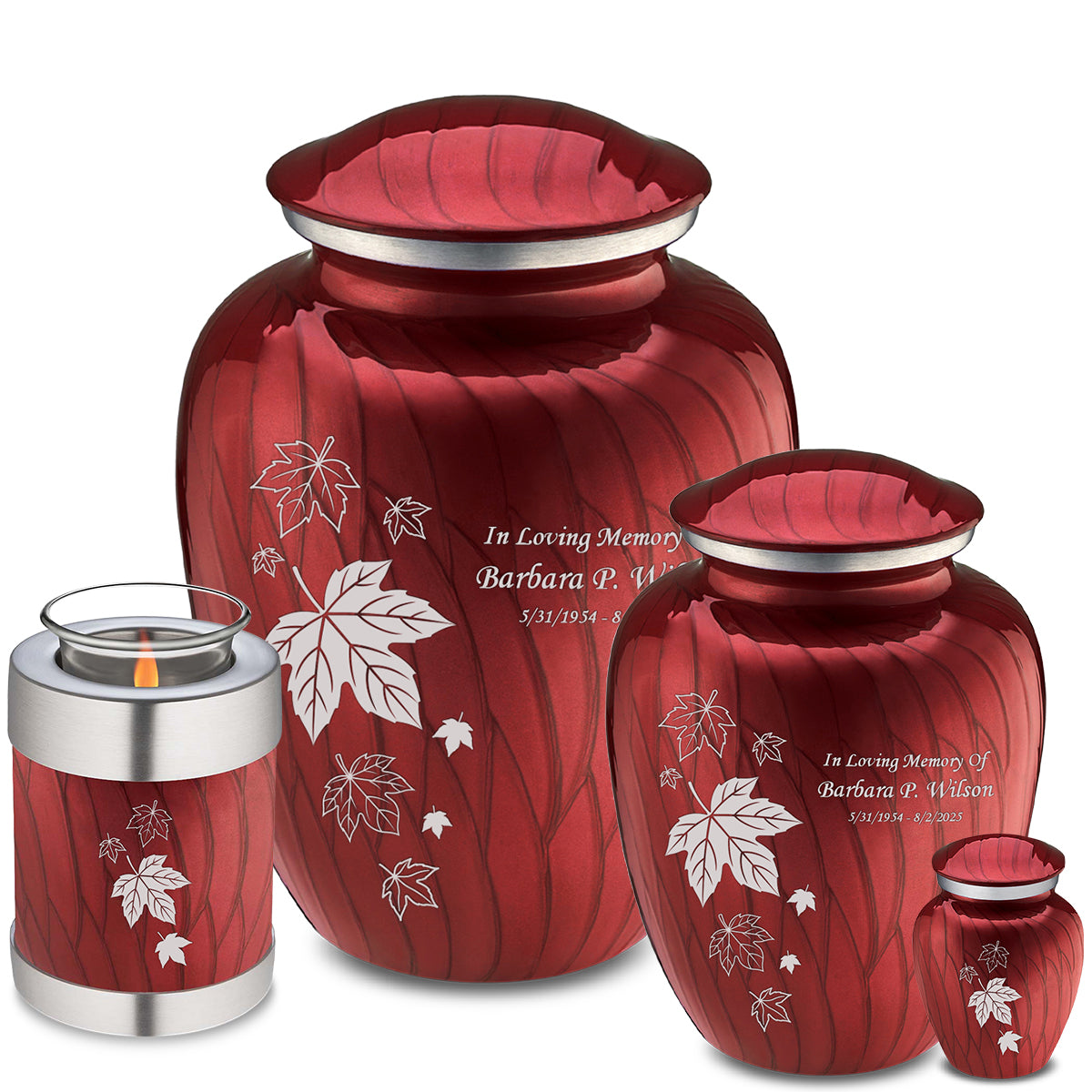 Medium Embrace Pearl Candy Red Falling Leaves Cremation Urn
