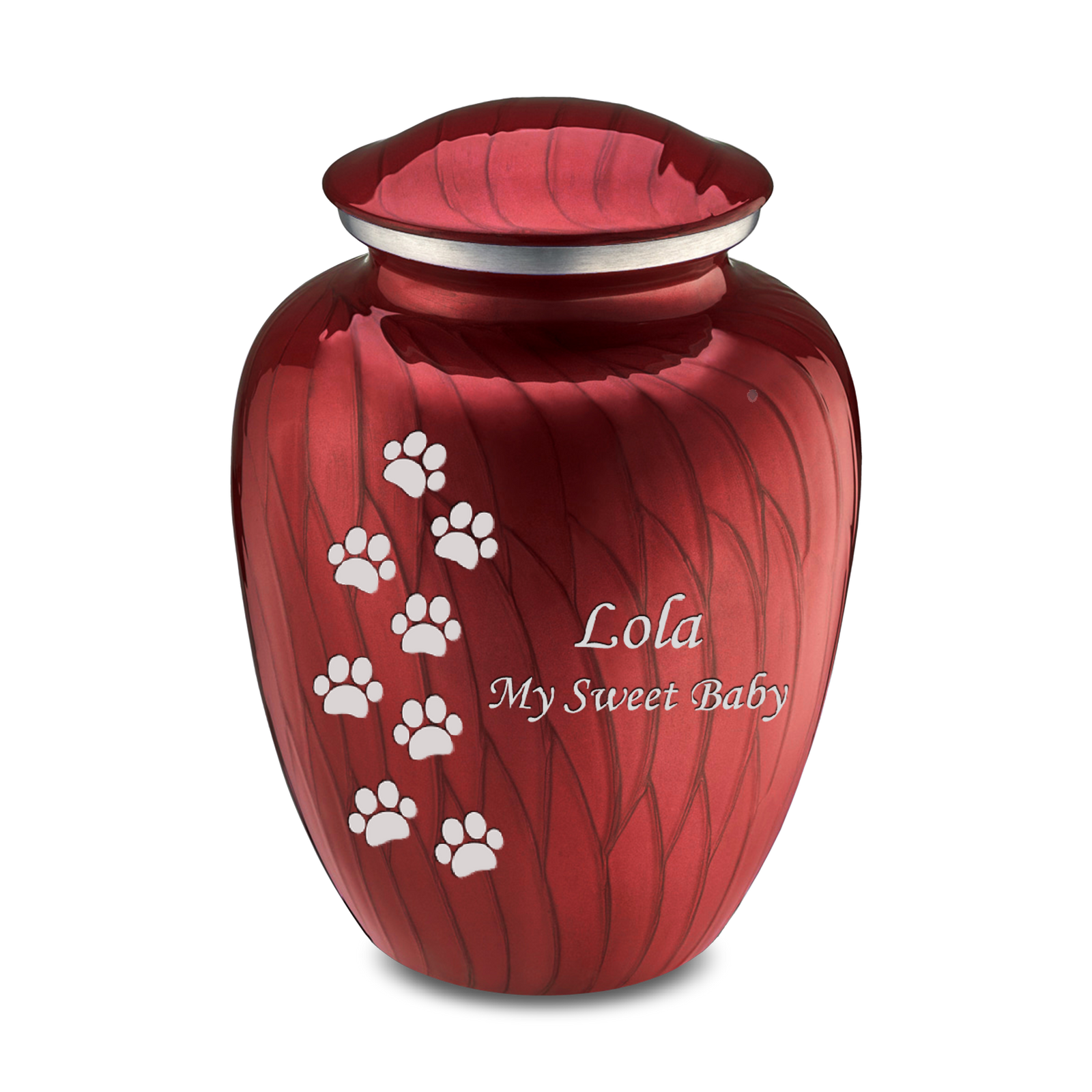Large Embrace Pearl Candy Red Walking Paws Pet Cremation Urn