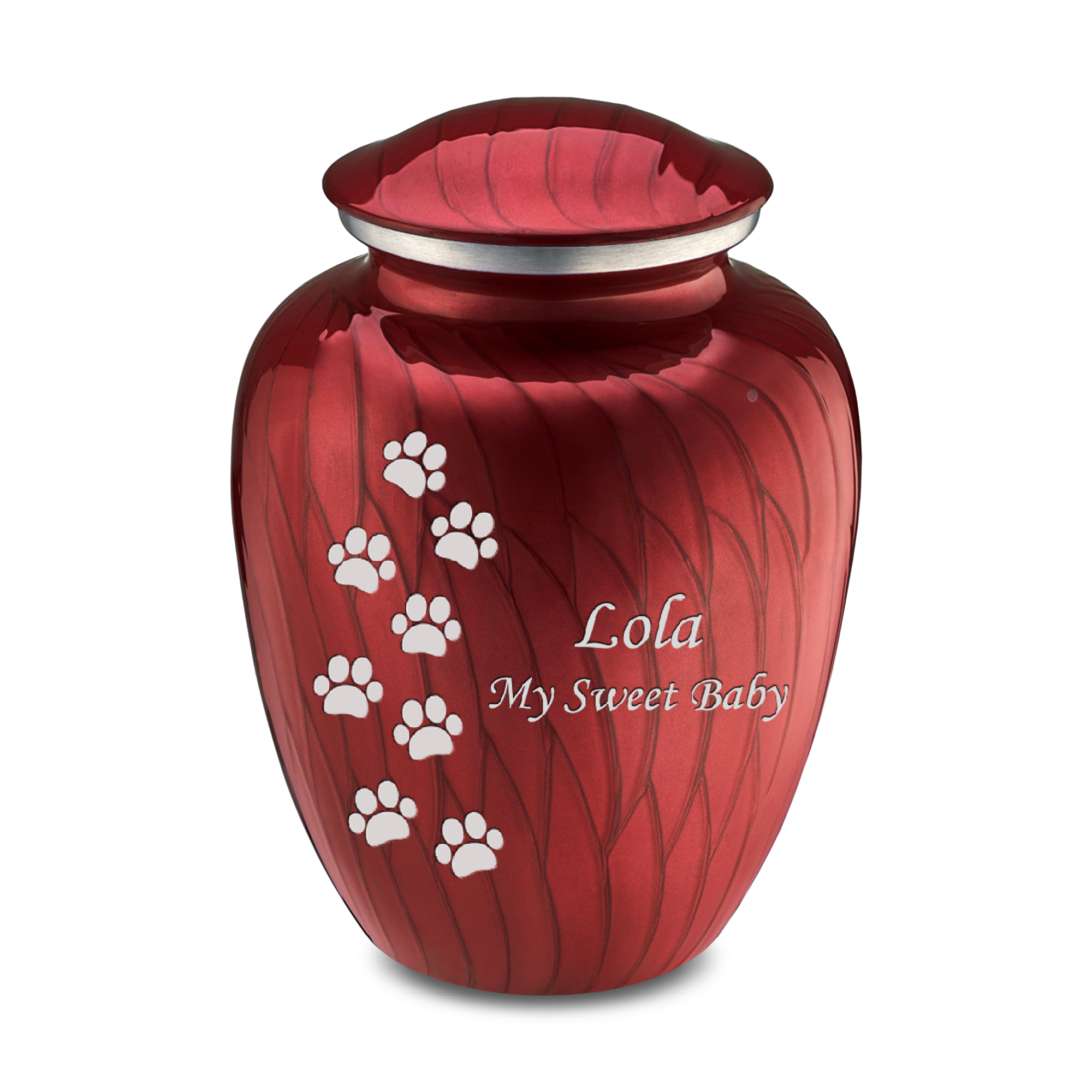 Large Embrace Pearl Candy Red Walking Paws Pet Cremation Urn