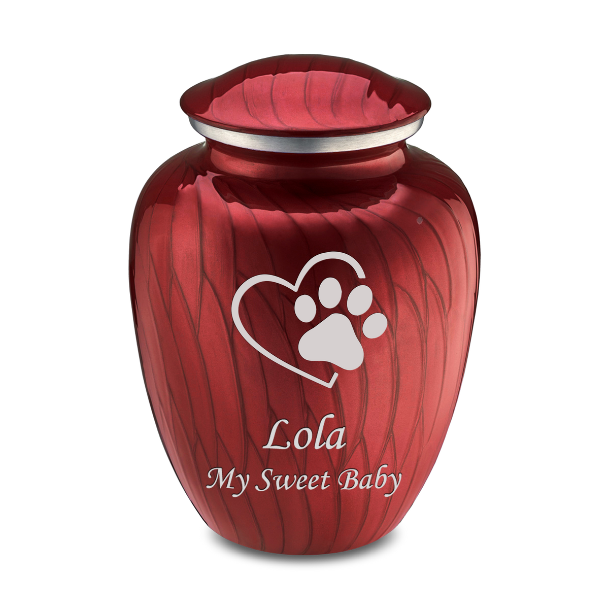 Large Embrace Pearl Candy Red Single Paw Heart Pet Cremation Urn