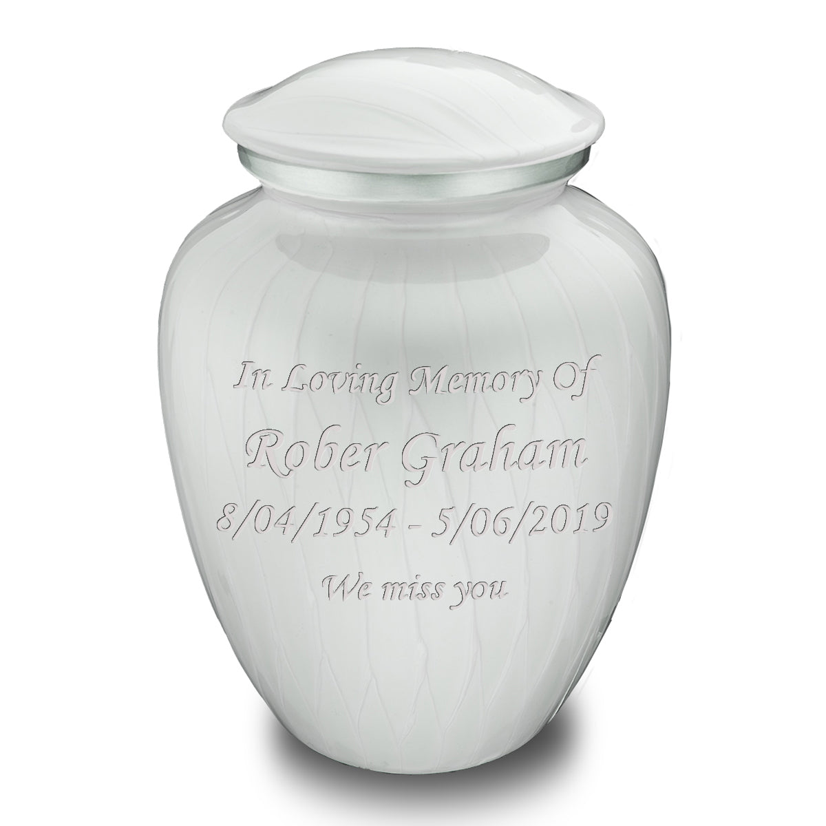Adult Embrace Pearl White Custom Engraved Cremation Urn