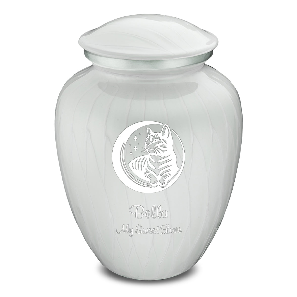 Large Embrace Pearl White  Pet Cute Cat Cremation Urn