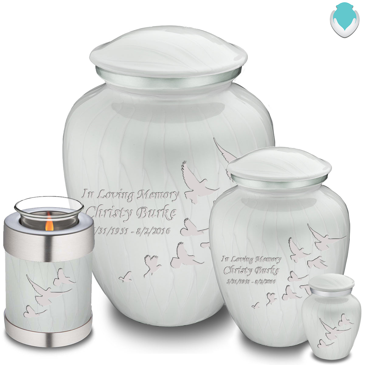 Keepsake Embrace Pearl White Doves Cremation Urn