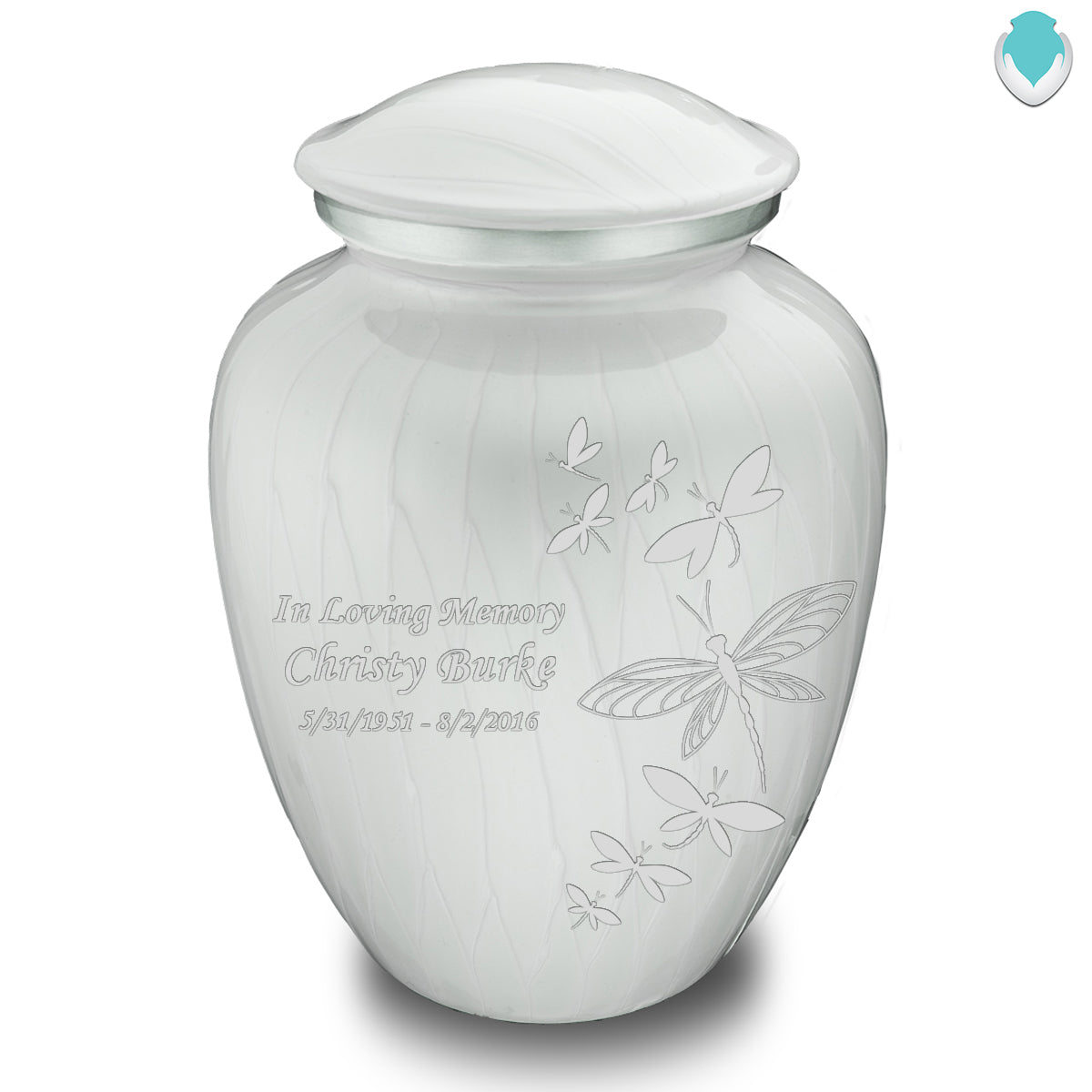 Adult Embrace Pearl White Dragonflies Cremation Urn