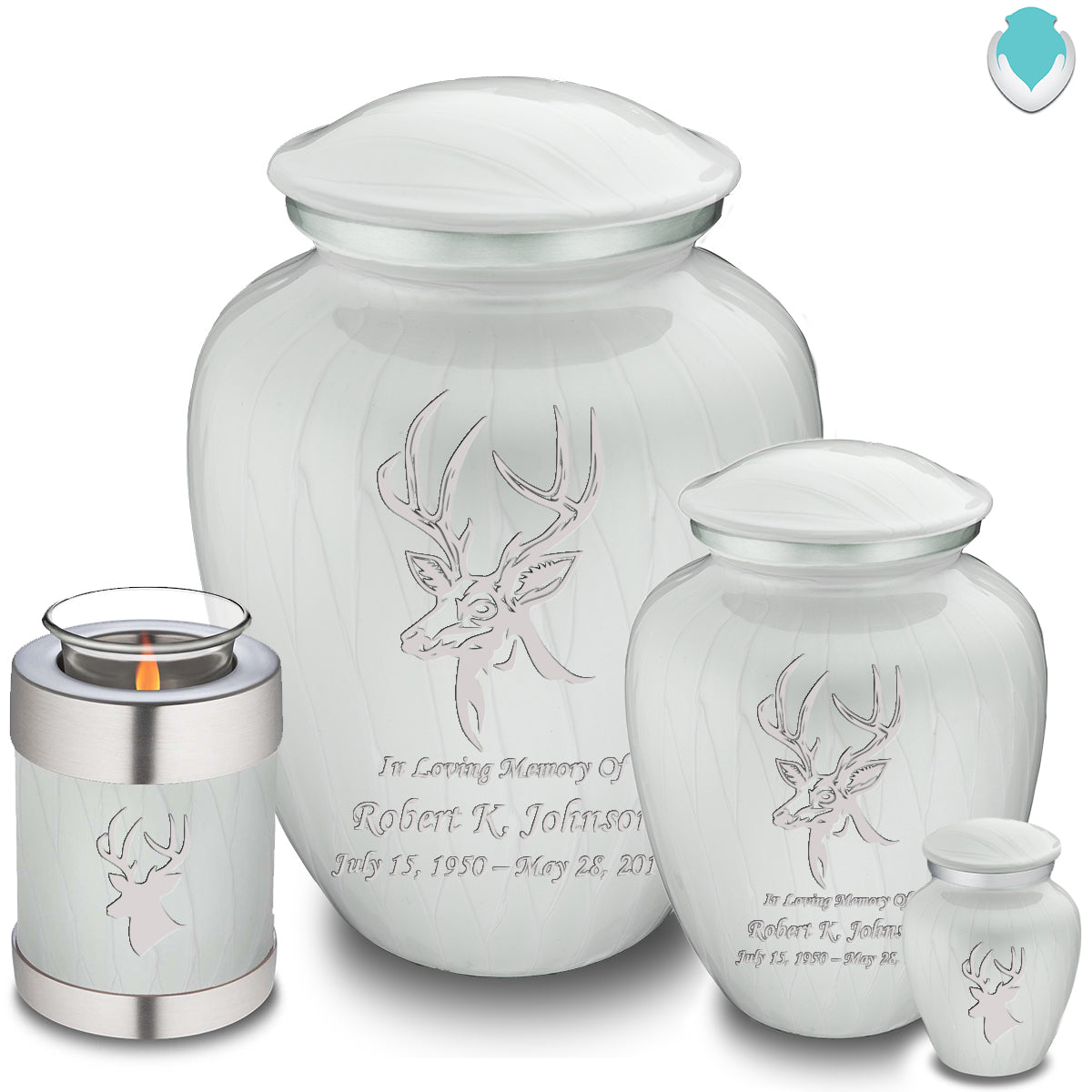 Medium Embrace Pearl White Deer Cremation Urn