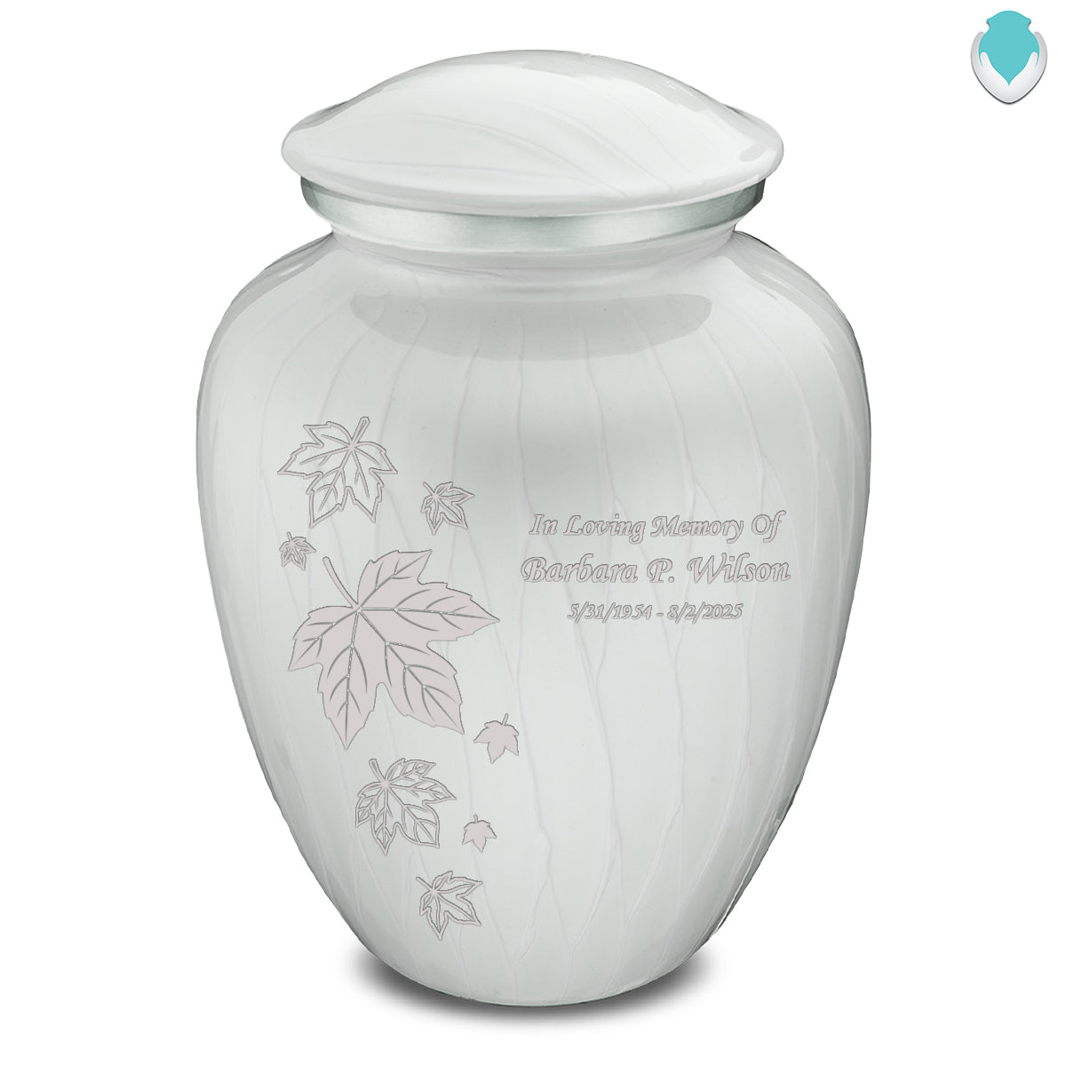 Adult Embrace Pearl White Falling Leaves Cremation Urn