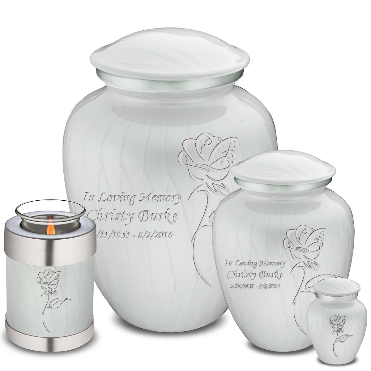 Keepsake Embrace Pearl White Rose Cremation Urn