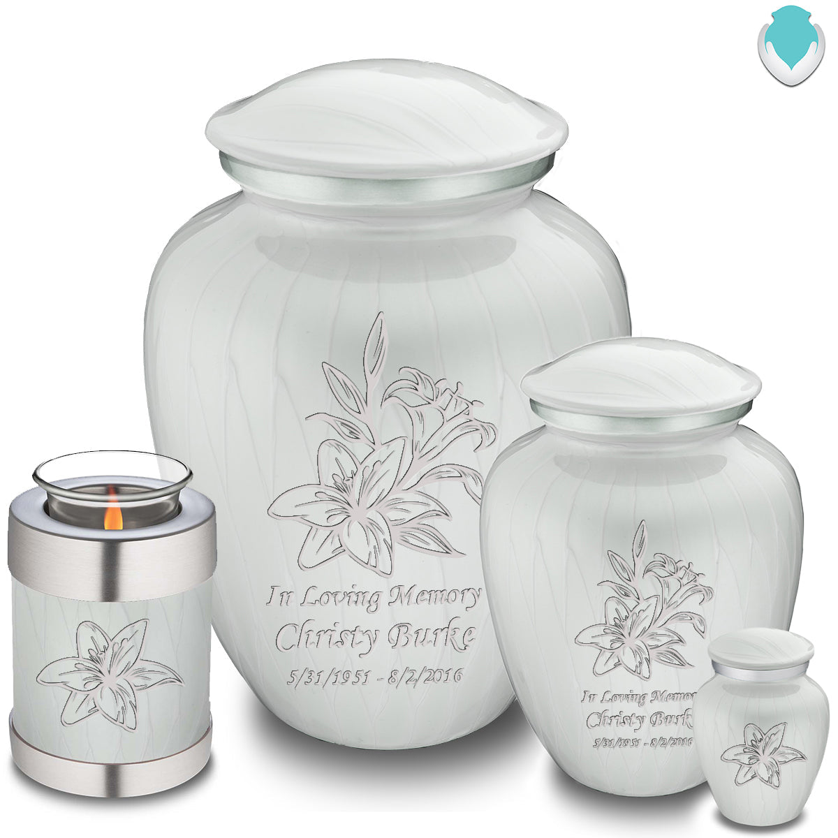 Adult Embrace Pearl White Lily Cremation Urn