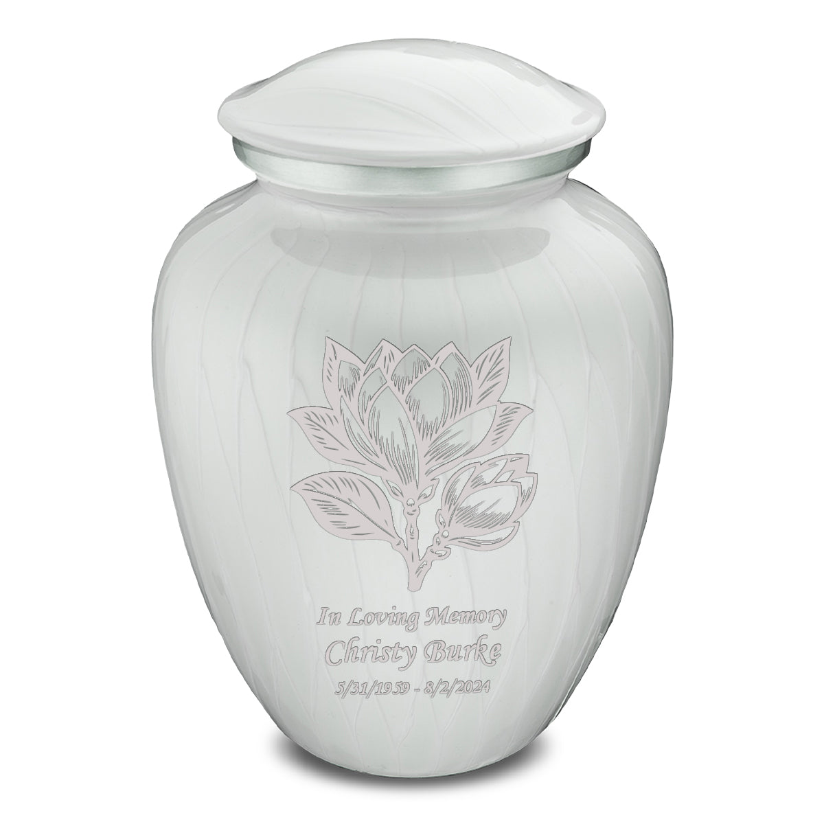 Adult Embrace Pearl White Magnolia Flower Cremation Urn