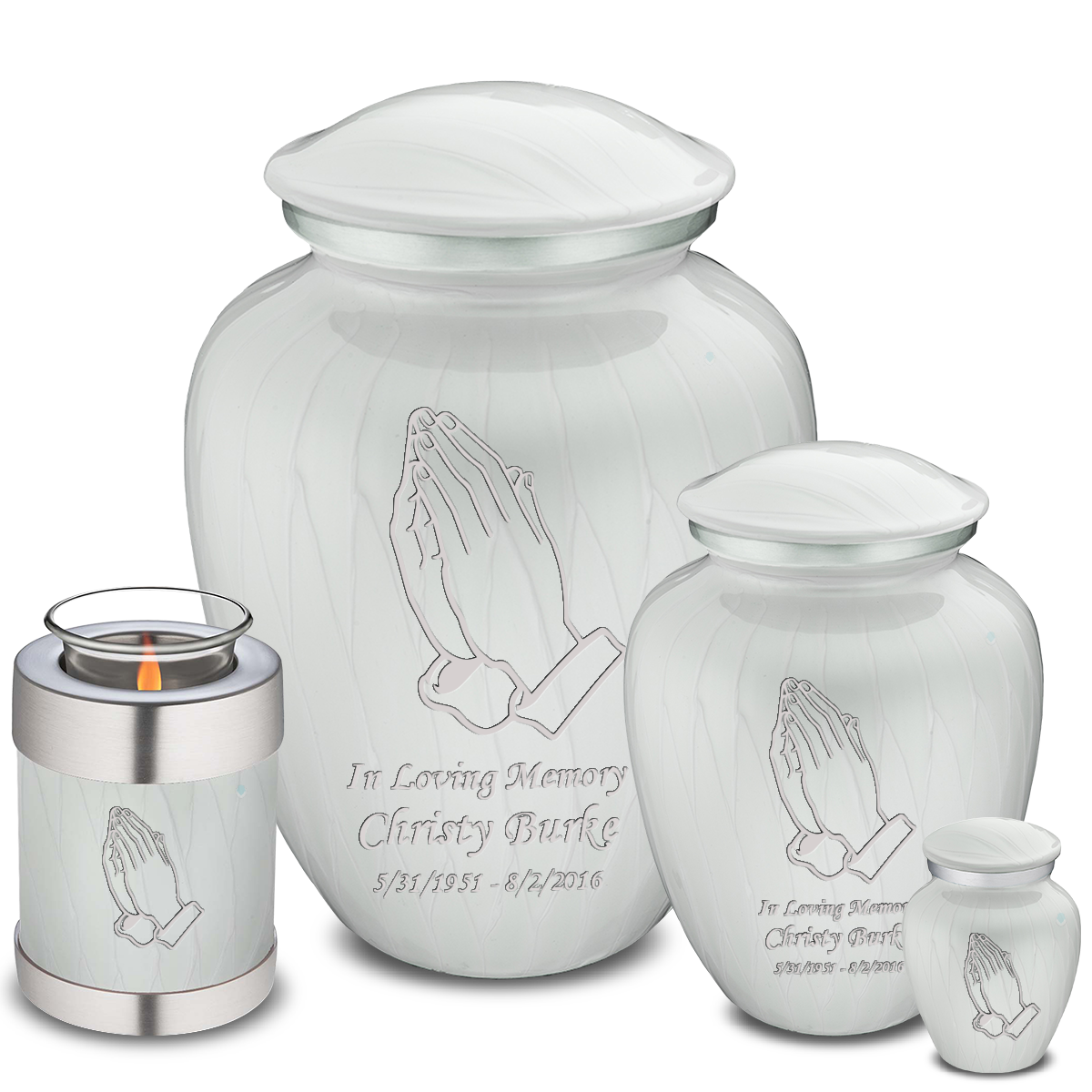 Medium Embrace Pearl White Praying Hands Cremation Urn