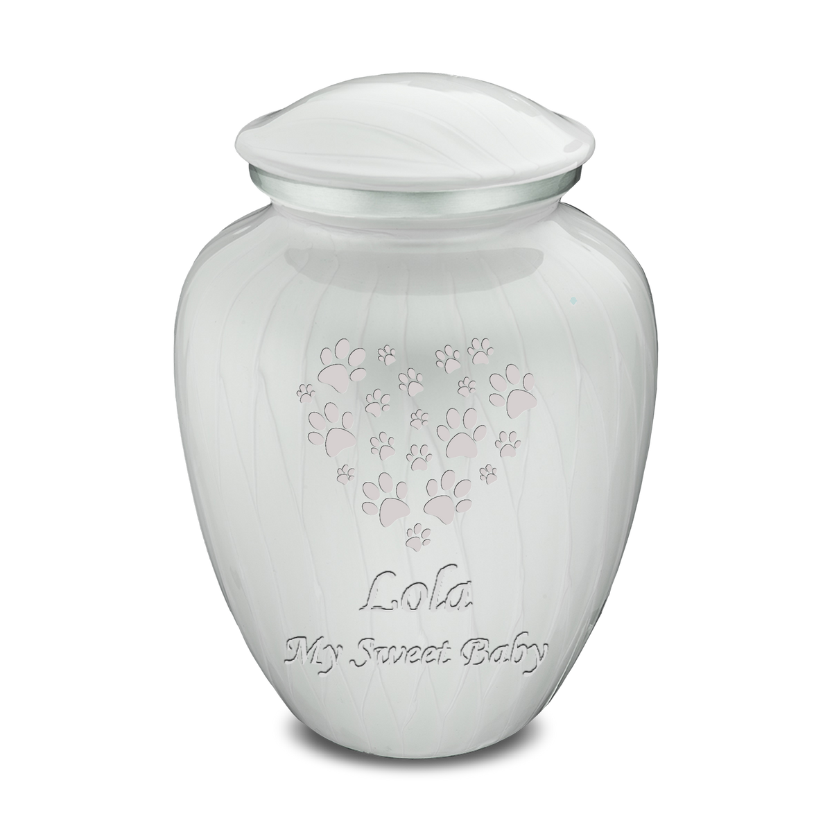 Large Embrace Pearl White Heart Paws Pet Cremation Urn