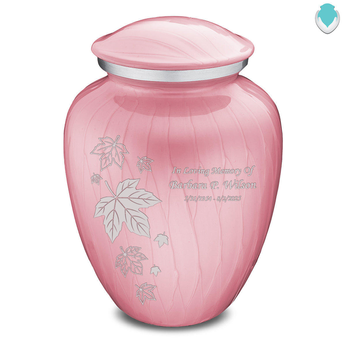 Adult Embrace Pearl Pink Falling Leaves Cremation Urn