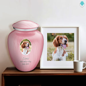 Adult Pet Embrace Pearl Pink Portrait Cremation Urn