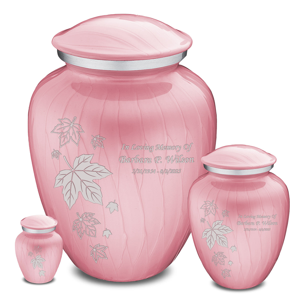 Keepsake Embrace Pearl Light Pink Falling Leaves Cremation Urn