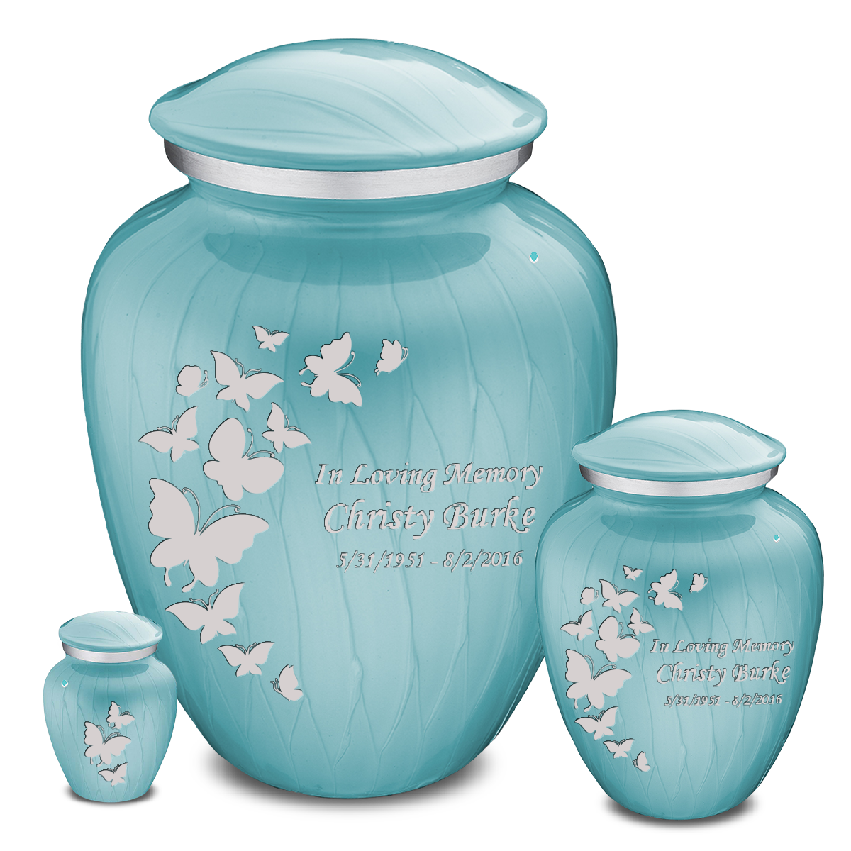 Adult Embrace Pearl Light Blue Butterfly Cremation Urn