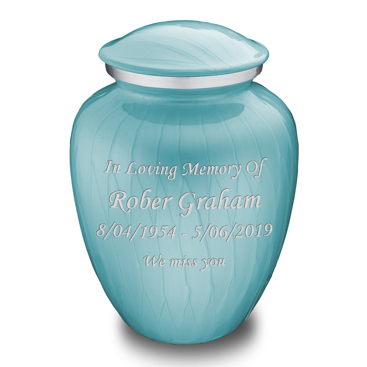 Adult Embrace Pearl Light Blue Custom Engraved Cremation Urn