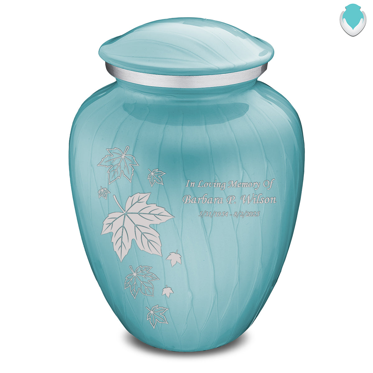 Adult Embrace Pearl Light Blue Falling Leaves Cremation Urn