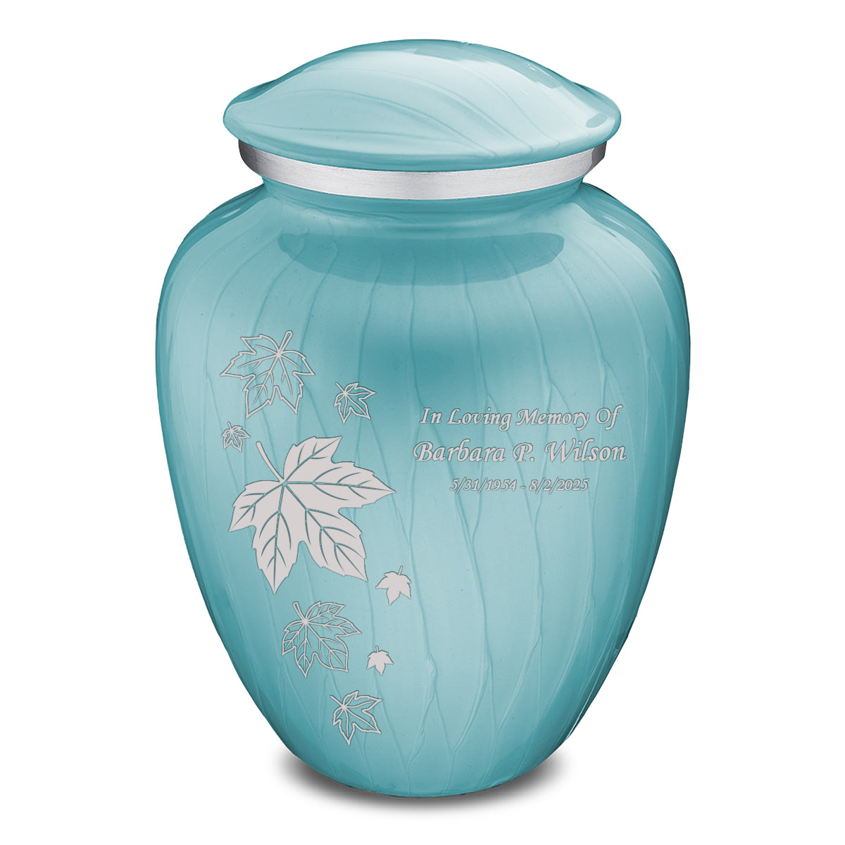 Adult Embrace Pearl Light Blue Falling Leaves Cremation Urn