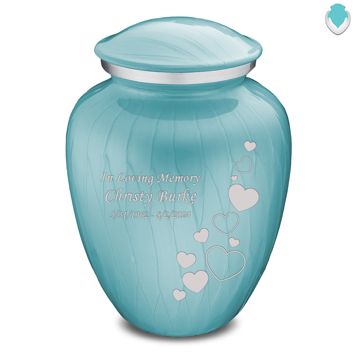 Adult Embrace Pearl Light Blue Floating Heart Cremation Urn
