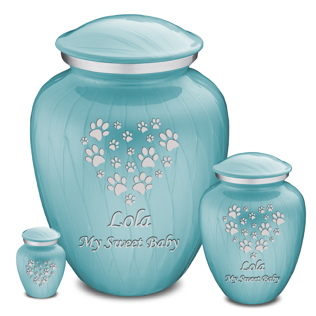 Large Embrace Pearl Light Blue Heart Paws Pet Cremation Urn