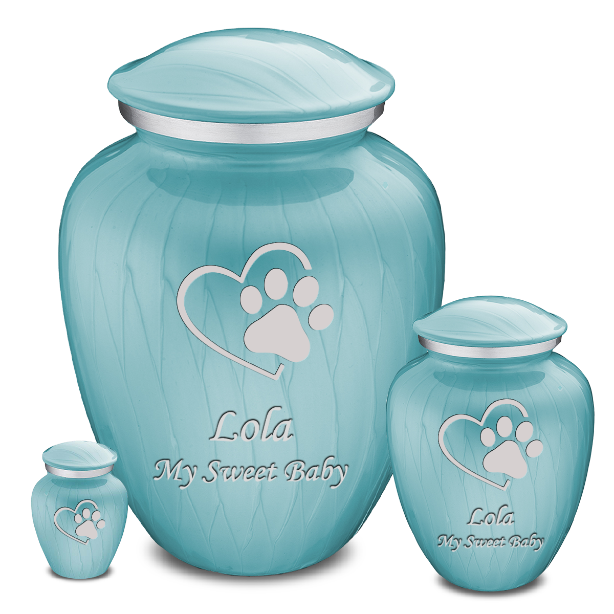 Large Embrace Pearl Light Blue Single Paw Heart Pet Cremation Urn