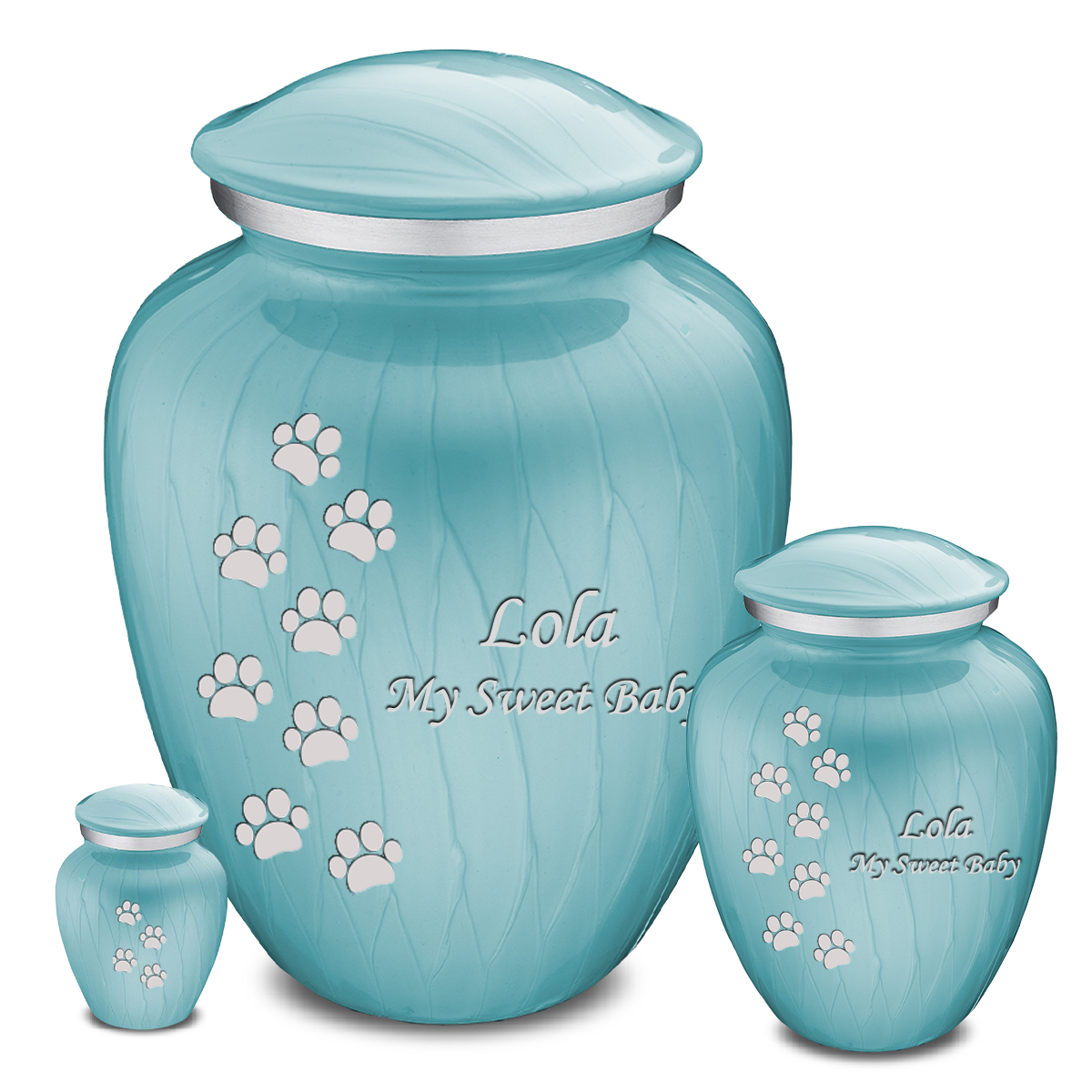 Medium Embrace Pearl Light Blue Heart Paws Pet Cremation Urn