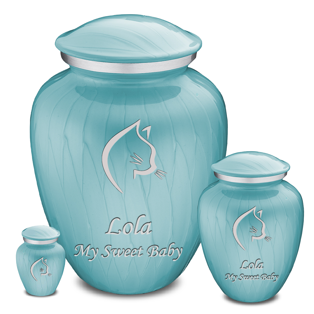 Medium Embrace Pearl Light Blue Cat Pet Cremation Urn