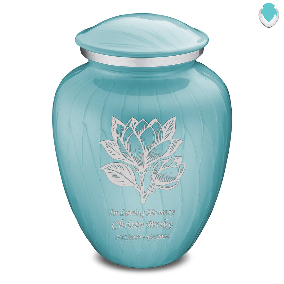Adult Embrace Pearl Light Blue Magnolia Flower Cremation Urn