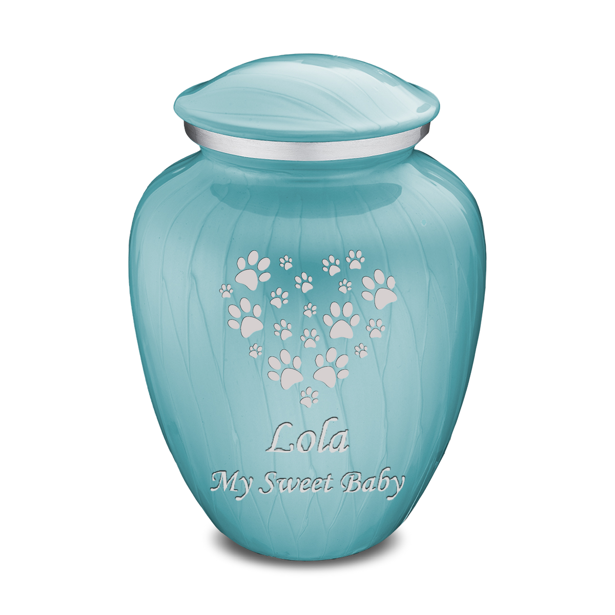 Large Embrace Pearl Light Blue Heart Paws Pet Cremation Urn