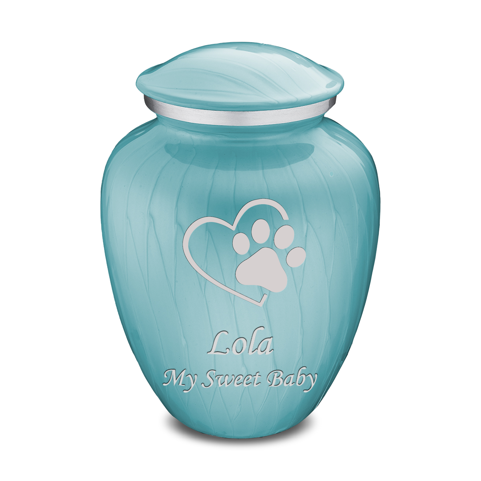 Large Embrace Pearl Light Blue Single Paw Heart Pet Cremation Urn