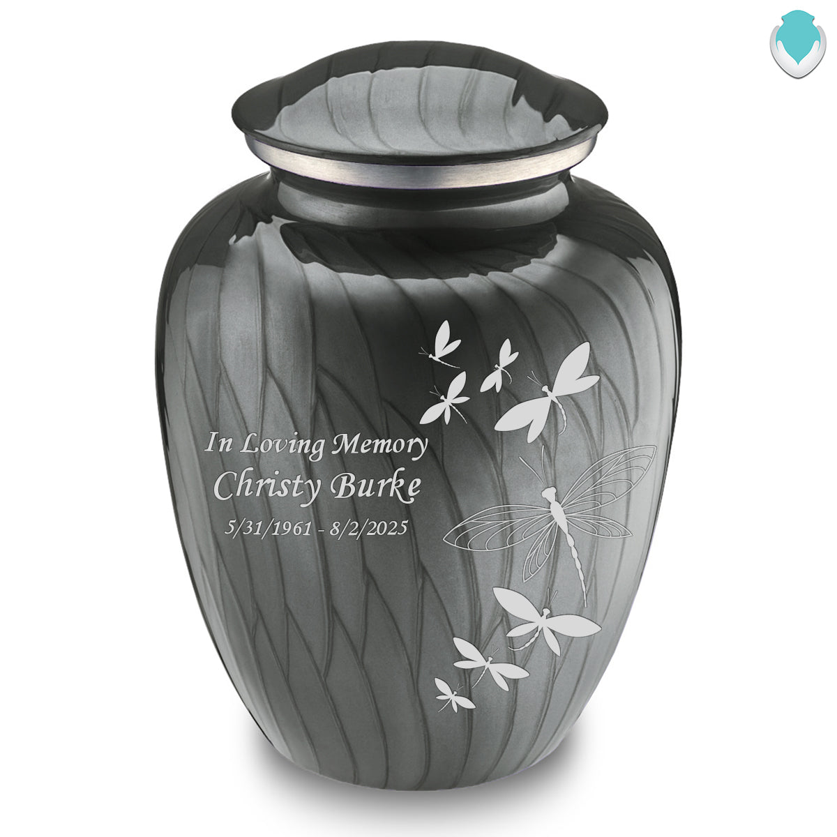 Adult Embrace Pearl Silver Dragonflies Cremation Urn