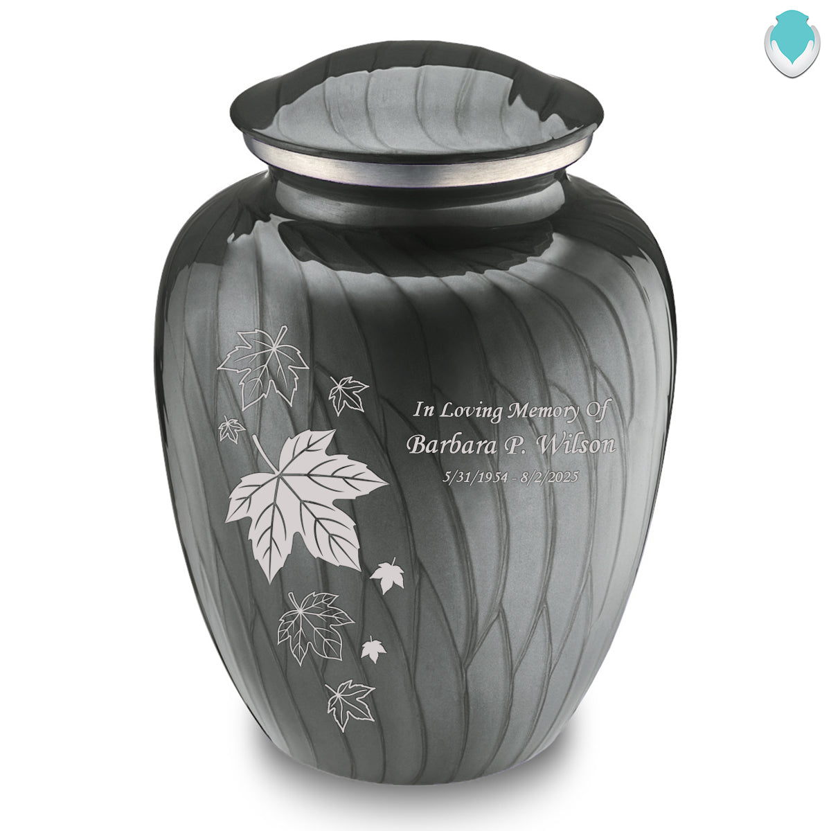 Adult Embrace Pearl Silver Falling Leaves Cremation Urn