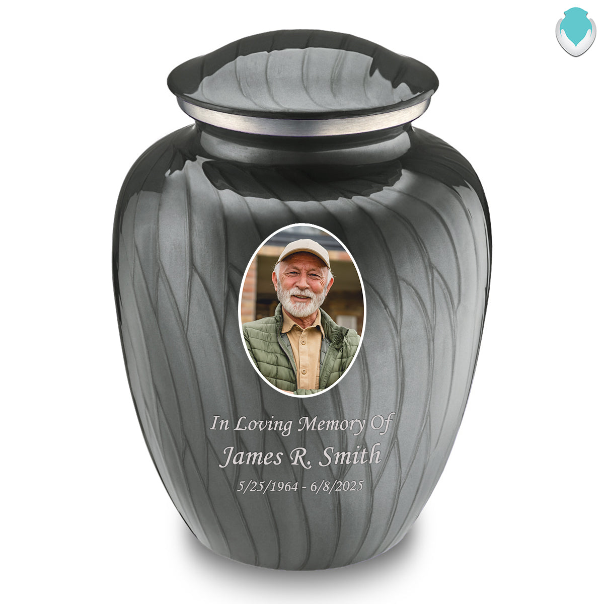 Adult Embrace Pearl Silver Portrait Cremation Urn