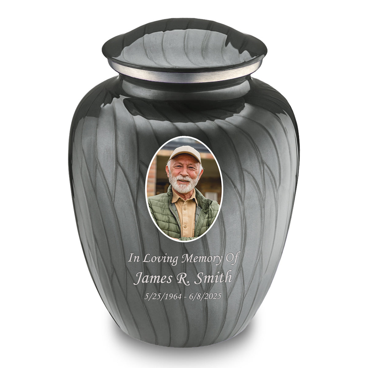 Adult Embrace Pearl Silver Portrait Cremation Urn