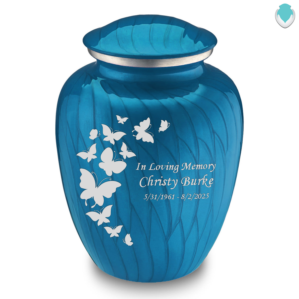Adult Embrace Pearl Racing Blue Butterfly Cremation Urn