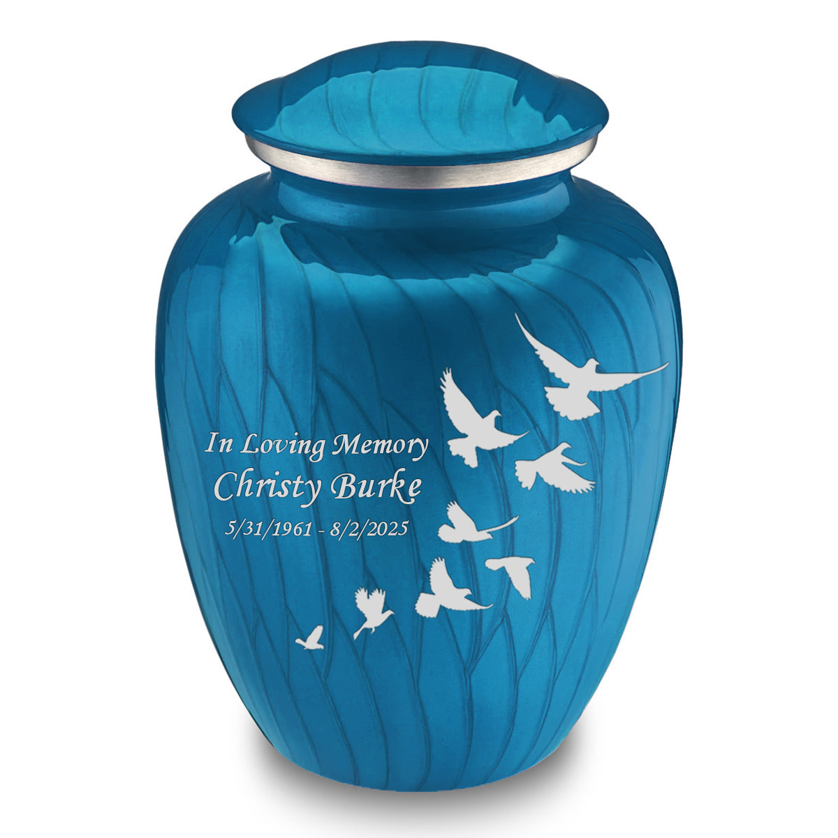 Adult Embrace Pearl Racing Blue Doves Cremation Urn