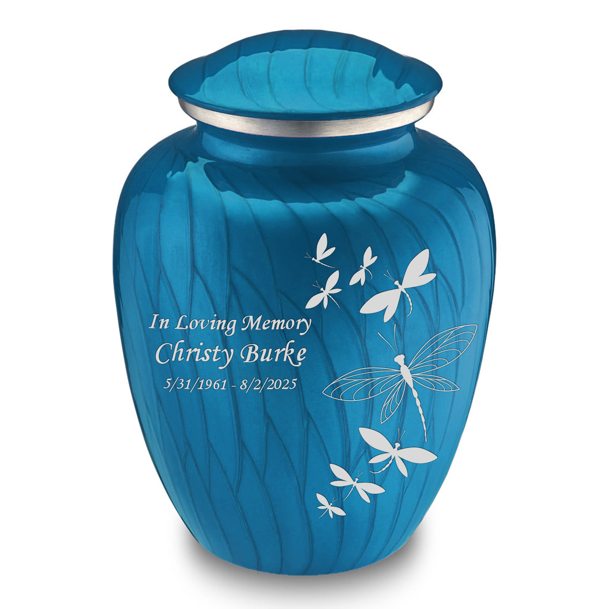 Adult Embrace Pearl Racing Blue Dragonflies Cremation Urn