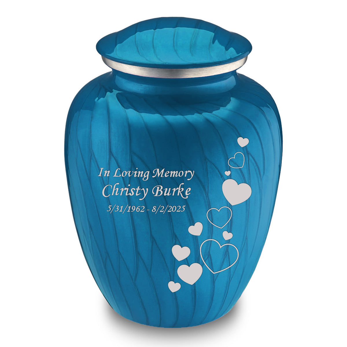 Adult Embrace Pearl Racing Blue Floating Heart Cremation Urn