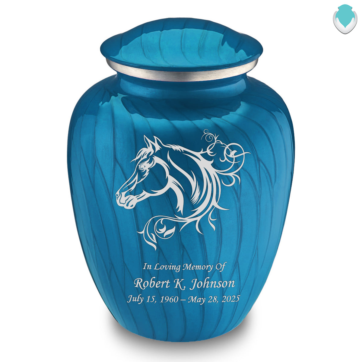 Adult Embrace Pearl Racing Blue Horse Cremation Urn